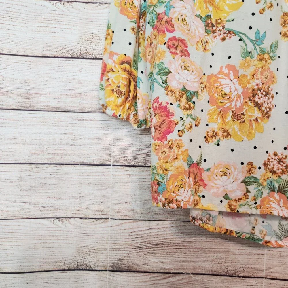 Anthropologie Fig & Flower Yellow Pink Linen Blend Floral Peasant Top Plus 3X - Picture 12 of 15